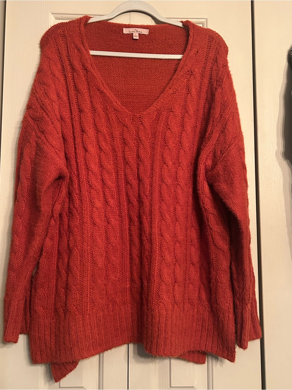 Love Tree Cable Knit V-Neck Sweater - Red NWOT